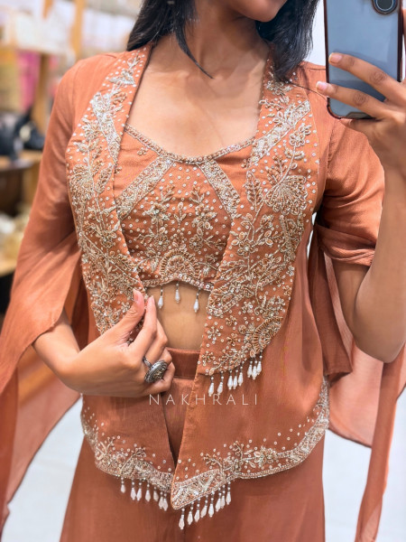 Copper Brown Three-Piece Indo-Western Co-ord Set