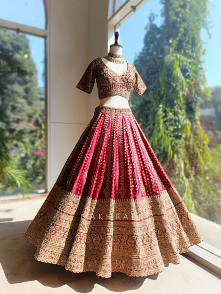Rivaya Maroon Bridal Lehenga with Zari Sequin and Gota Work
