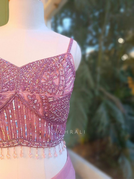 Luniva Pink Sequin Cut Dana Drape Saree