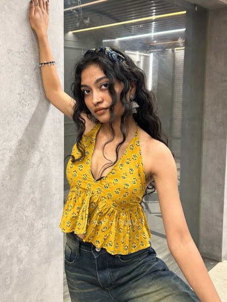 Roselle Frill Yellow Printed Crop Top