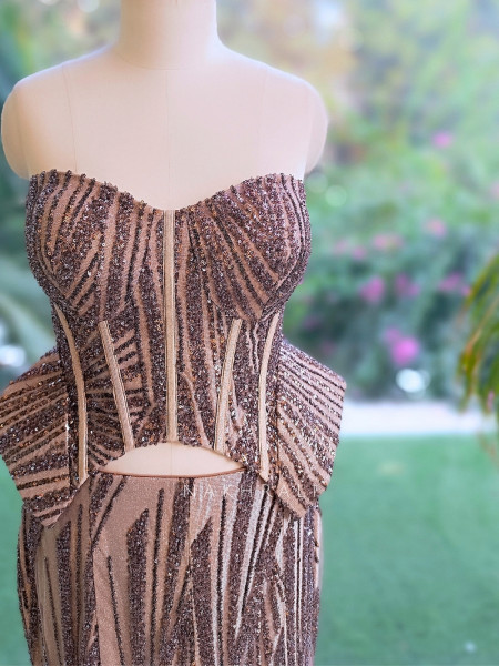Contour Fin Copper Indo-Western Corset Skirt Set