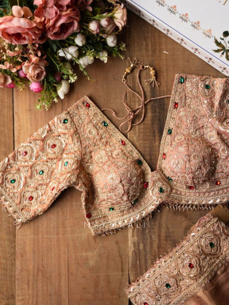 Bloomcrest Peach Embellished Saree with Readymade Blouse