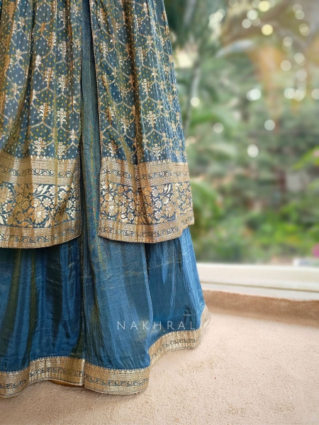 Aabroo Teal Blue Suit Set with Zari And Sequin Work