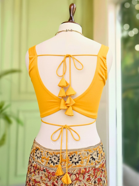 Malika Yellow Blouse with Petal Tie-Back Detail