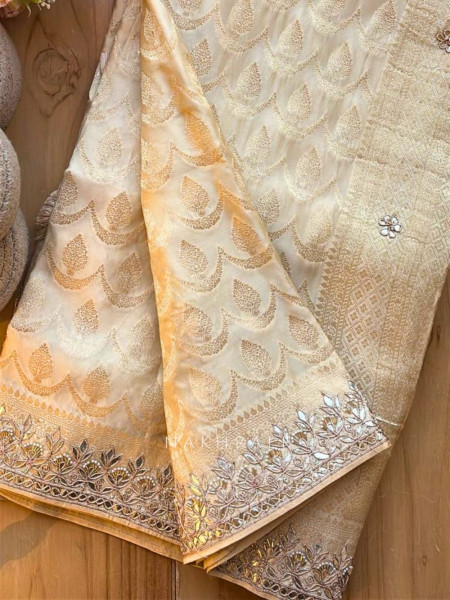 Varnika Cream Banarasi Saree with Gota Border
