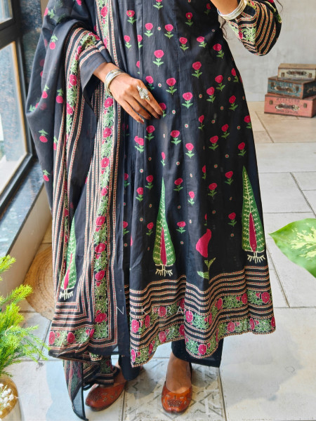 Nirvaya Black Anarkali Suit Set with Printed Dupatta