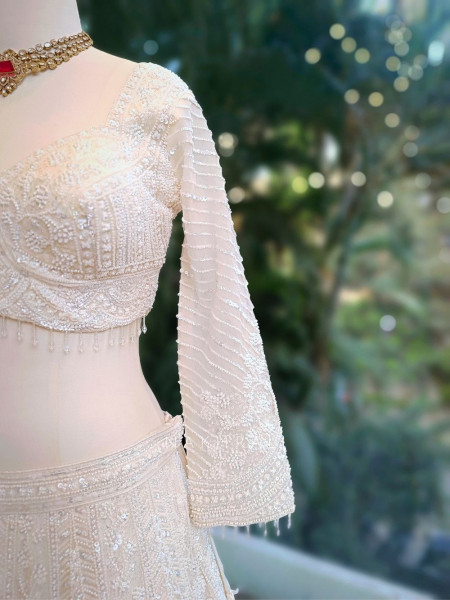 Divyana White Lehenga Set with Sequin Cut Dana Work