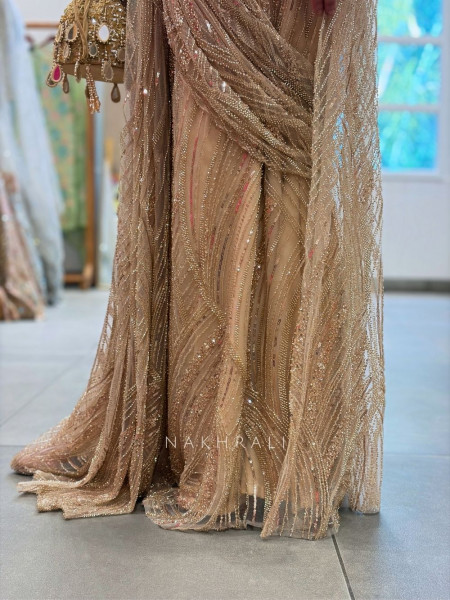Liora Golden Drape Saree with Bead Sequin Work