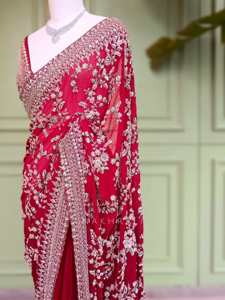 Ketaki Maroon Saree Zardosi Jaal Work