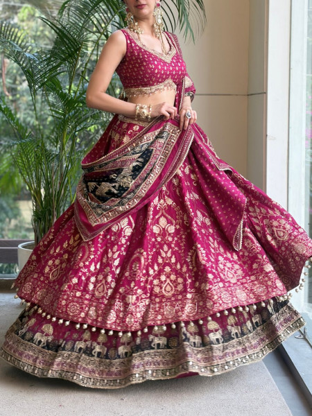 Royal Majesty Magenta Modal Silk Lehenga with Brocade Motifs