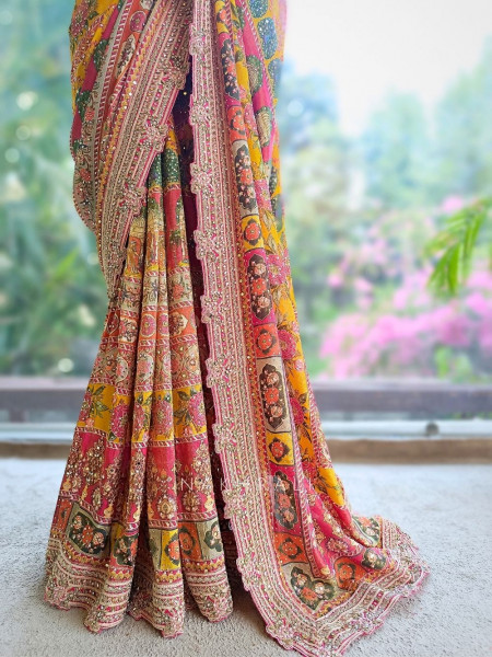 Vidhu Multicolor Saree with Mirror Stone Embroidery