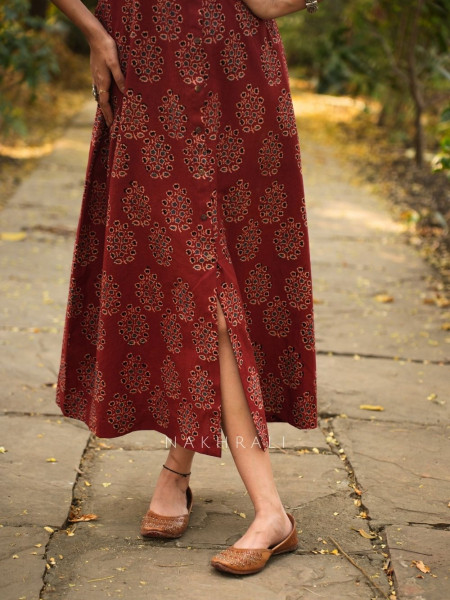 Rihana Red Cotton Block Printed Button-Down Dress