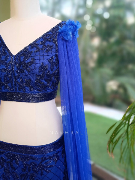 Nova Blue Crop Top & Skirt Set with Cut Dana Work