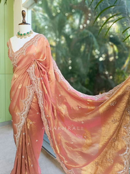 Surahi Onion Pink Zari Weaved Saree with Sequin Border