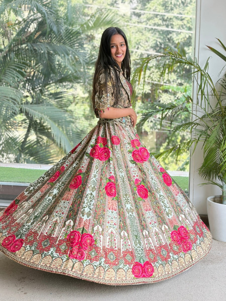 Wildrose Green Indo-Western Jacket Lehenga