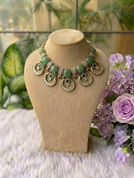 Lumiere Sea Green Stone Necklace Set