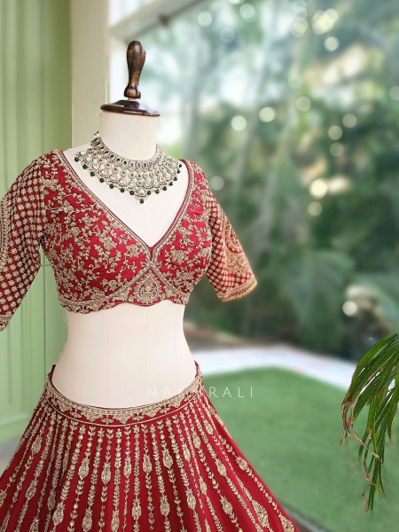 Shahi Dori Maroon aw Silk & Sheer Net Bridal Lehenga