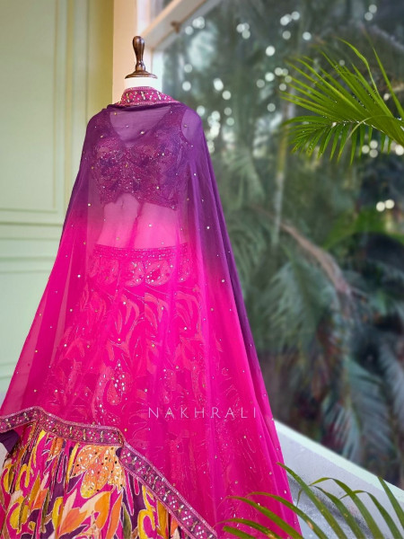 Zarina Magenta Silk Blend Lehenga Set with Sequin & Cut Dana Work