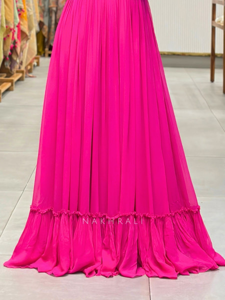 Gulnaz Magenta Pleated Halter Gown