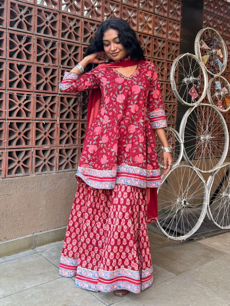 Image of Tarana Rose Purple Premium Cotton Sharara Suit