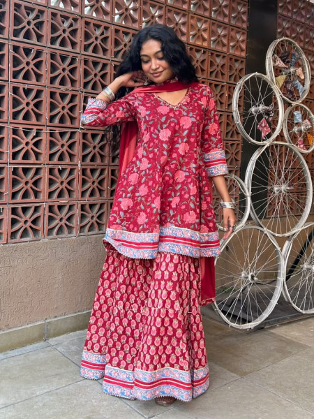 Tarana Rose Purple Premium Cotton Sharara Suit