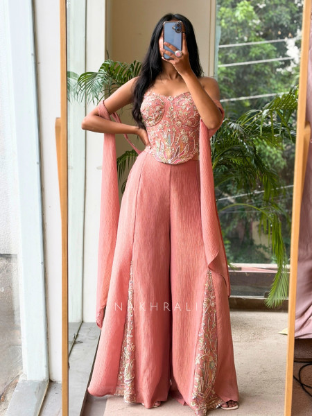 Rhea Pink Corset Indo-western Palazzo Set