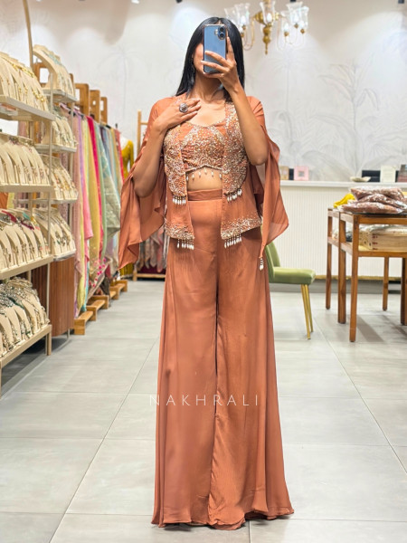 Copper Brown Three-Piece Indo-Western Co-ord Set