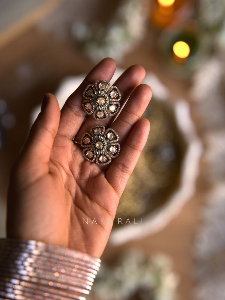 Image of Florielle Sea Green Floral Stud Earrings