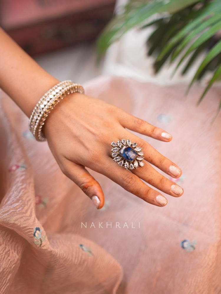 Image of Zeenat Blue Stone-Studded Adjustable Ring
