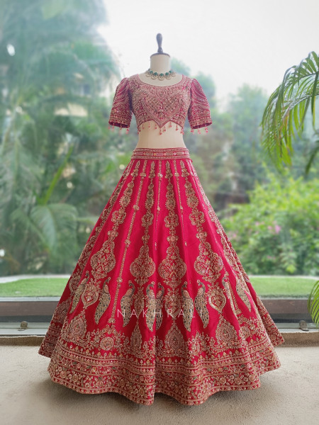 Kritisha Red Raw Silk & Soft Net Bridal Lehenga