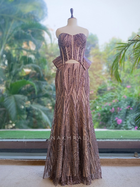 Contour Fin Copper Indo-Western Corset Skirt Set