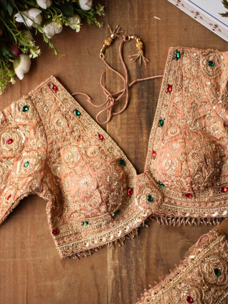 Bloomcrest Peach Embellished Saree with Readymade Blouse