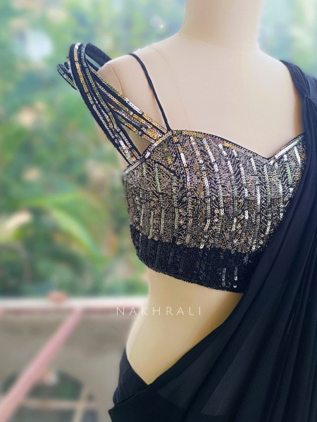 Nebula Black  Pre-Draped Saree with Corset Blouse