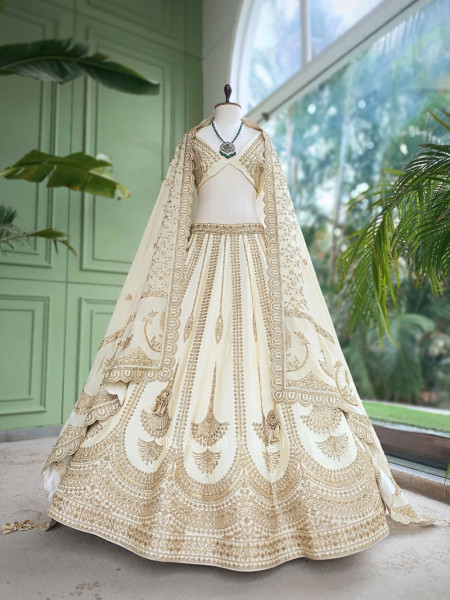 Fiona Geometric Scalloped Cream Bridal Lehenga
