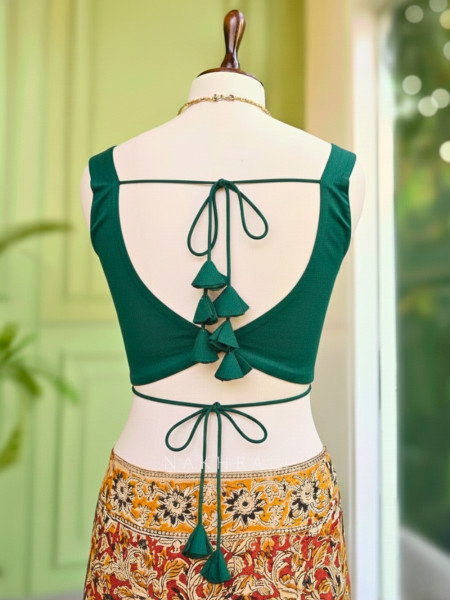 Malika Green Blouse with Petal Tie-Back Detail