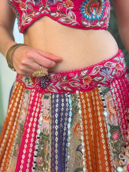 Kaira Multicolor Lehenga Set with Embroidered Blouse and Net Dupatta