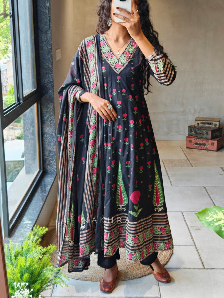 Nirvaya Black Anarkali Suit Set with Printed Dupatta