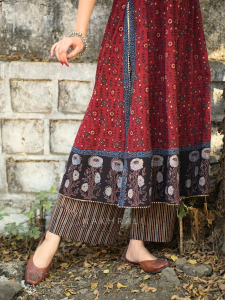 Noori Red Cotton Flared Kurta Pant Set