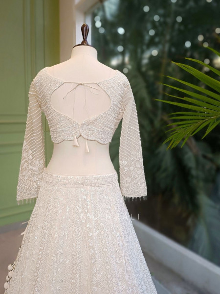 Divyana White Lehenga Set with Sequin Cut Dana Work