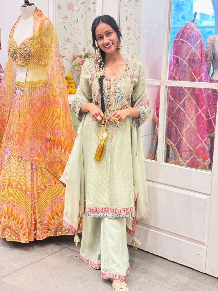 Image of Rivaya Green Zari Gota Patti Kurta Palazzo Set