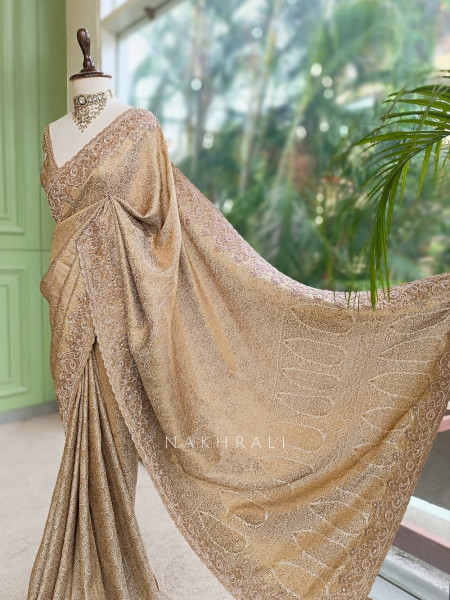 Svaran Lata Cream Banarasi Brocade Saree with Cut Dana Work