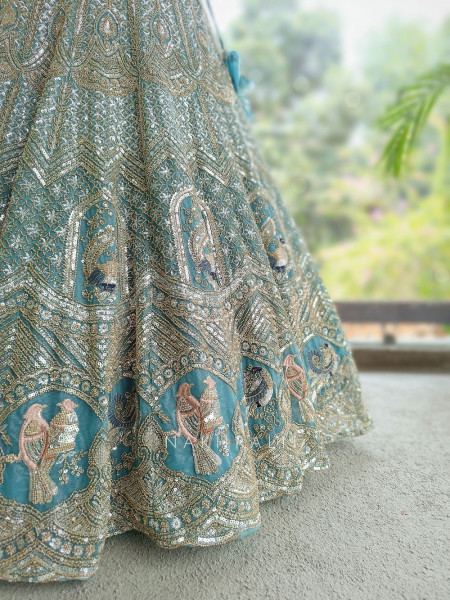 Vastra Firozi Net Lehenga with Cut Dana Sequin Bead Work