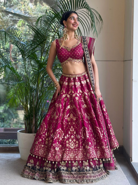 Royal Majesty Magenta Modal Silk Lehenga with Brocade Motifs