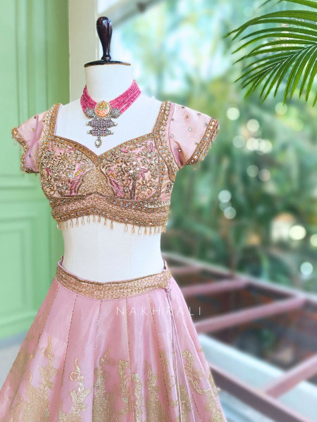 Lirena Pink Lehenga Set with Sequin Zari Work