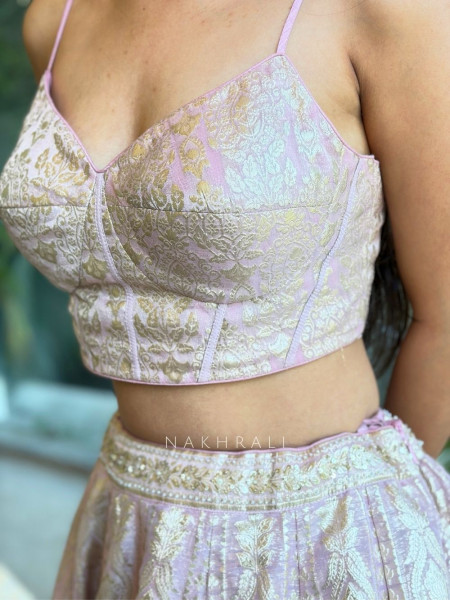 Eloria Pink Banarasi Indo-Western Lehenga Set with Stone Work