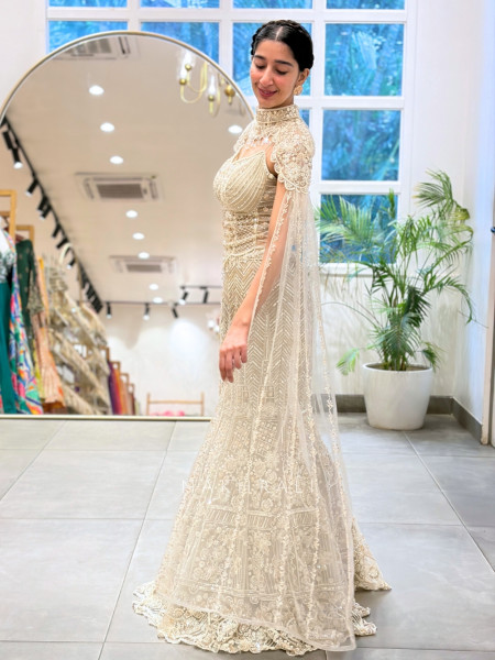 Alia Cream Tulle Net Mermaid Lehenga