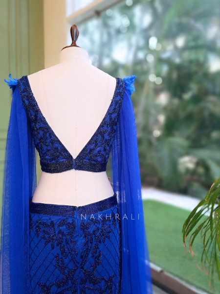 Nova Blue Crop Top & Skirt Set with Cut Dana Work