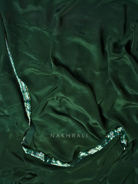 Afsoon-e-Zamarrad Emerald Green Satin Georgette Saree with Readymade Blouse
