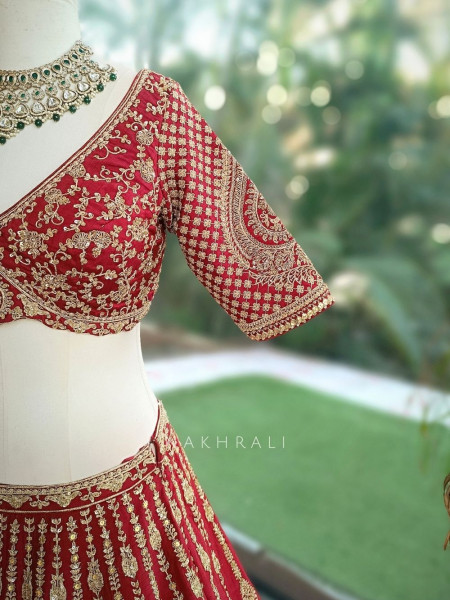 Shahi Dori Maroon aw Silk & Sheer Net Bridal Lehenga