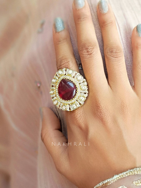 Vaanya Red Kundan Royale Ring